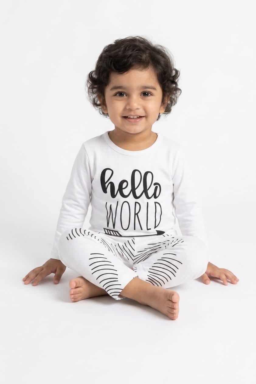 Hello World Baby Cotton T-Shirt & Pants Set