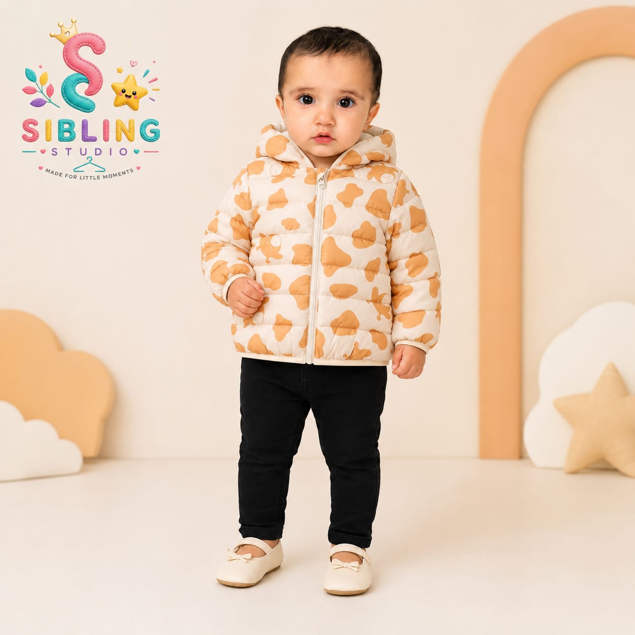 Kids Cute Animal Print Hooded Puffer Jacket