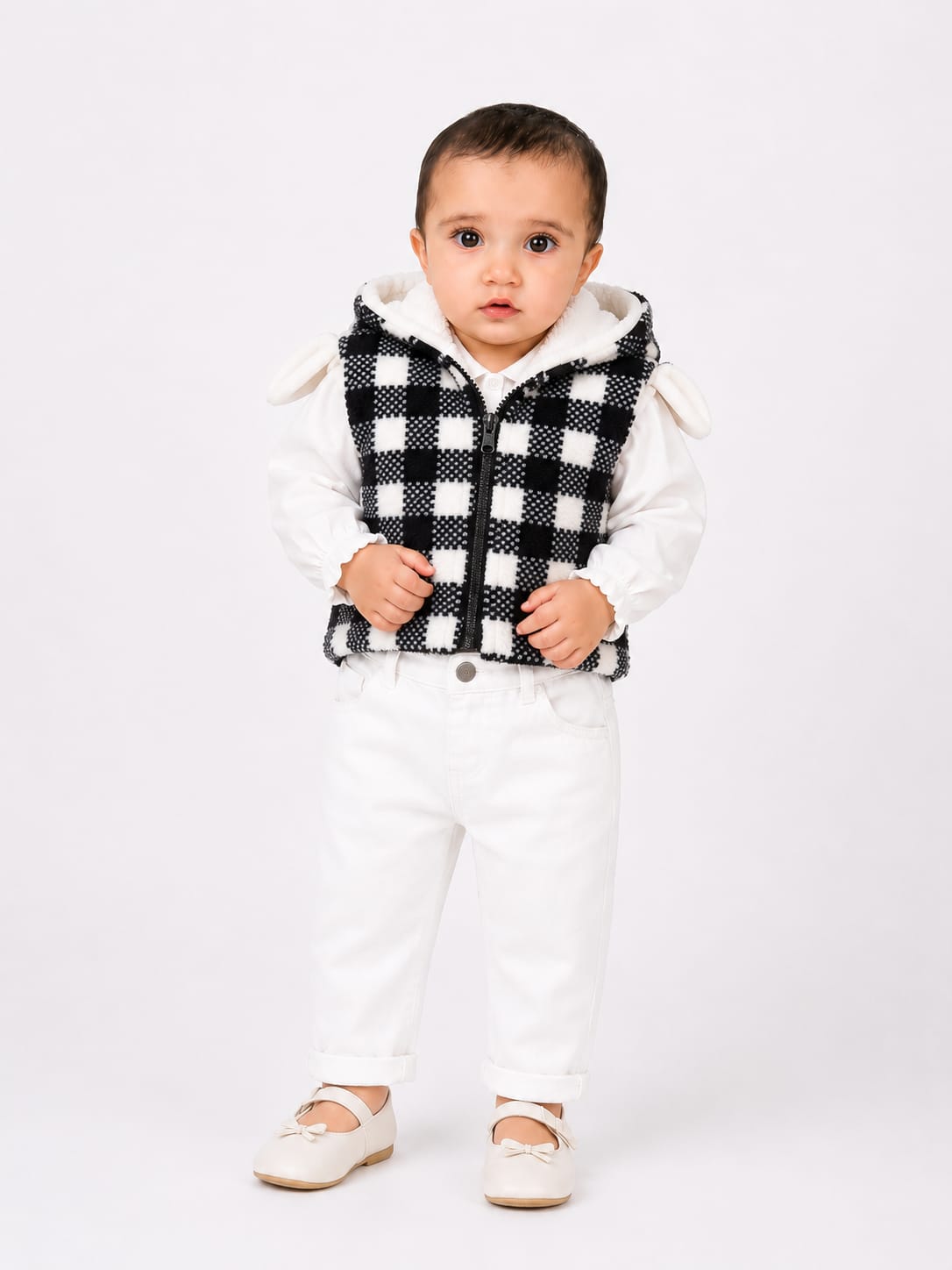 Kids Checkered Fleece Hooded Zip Vest